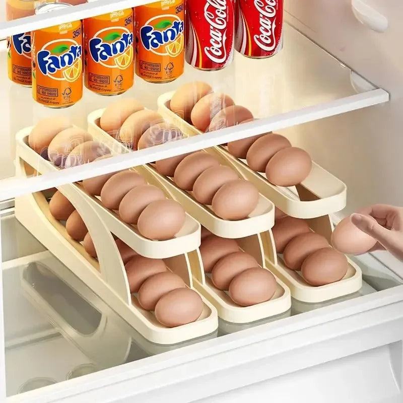 Egg Holder Dispenser for Refrigerator New Automatic Rolling Double-layer Egg Dispenser Holds 15 Eggs Space-Saving Egg Storage