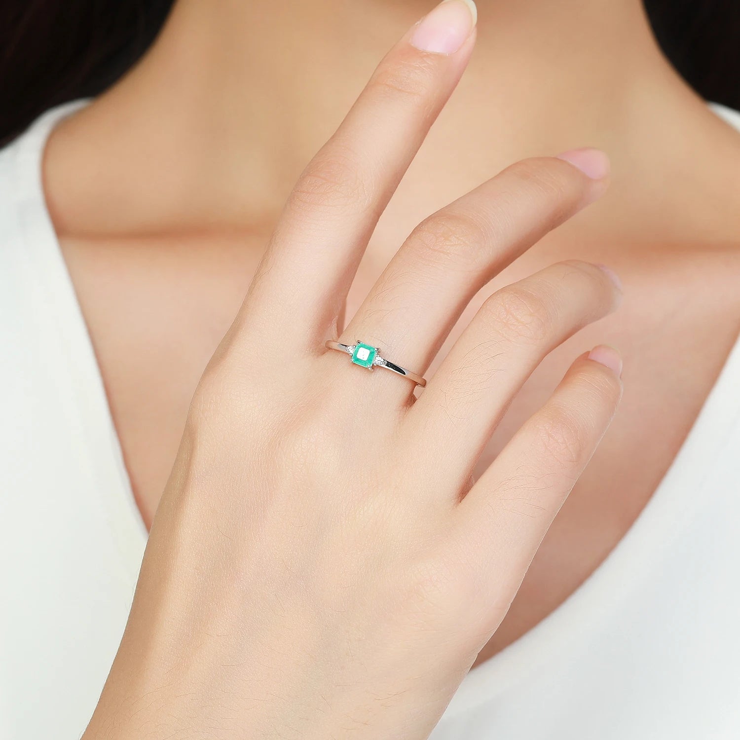 Modian New 925 Sterling Silver Fashion Emerald cut Tourmaline Finger Rings For Women Elegant Simple Paraiba Silver Fine Jewelry