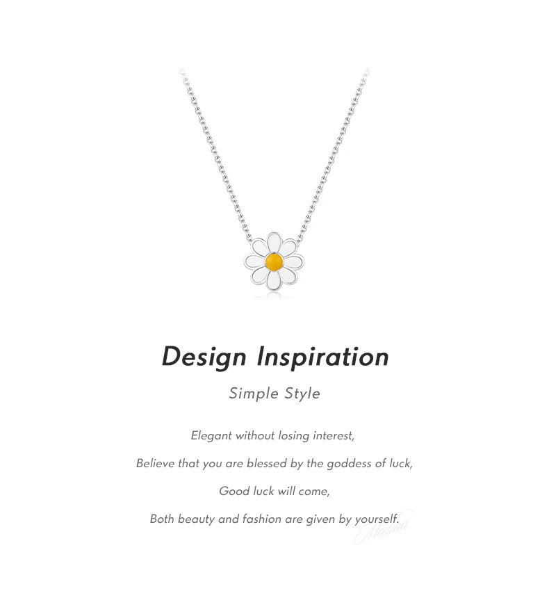 MODIAN 925 Sterling Silver White Enamel Flower Pendant Necklace Charm Daisy Neck Link Chain For Women Hypoallergenic Jewelry