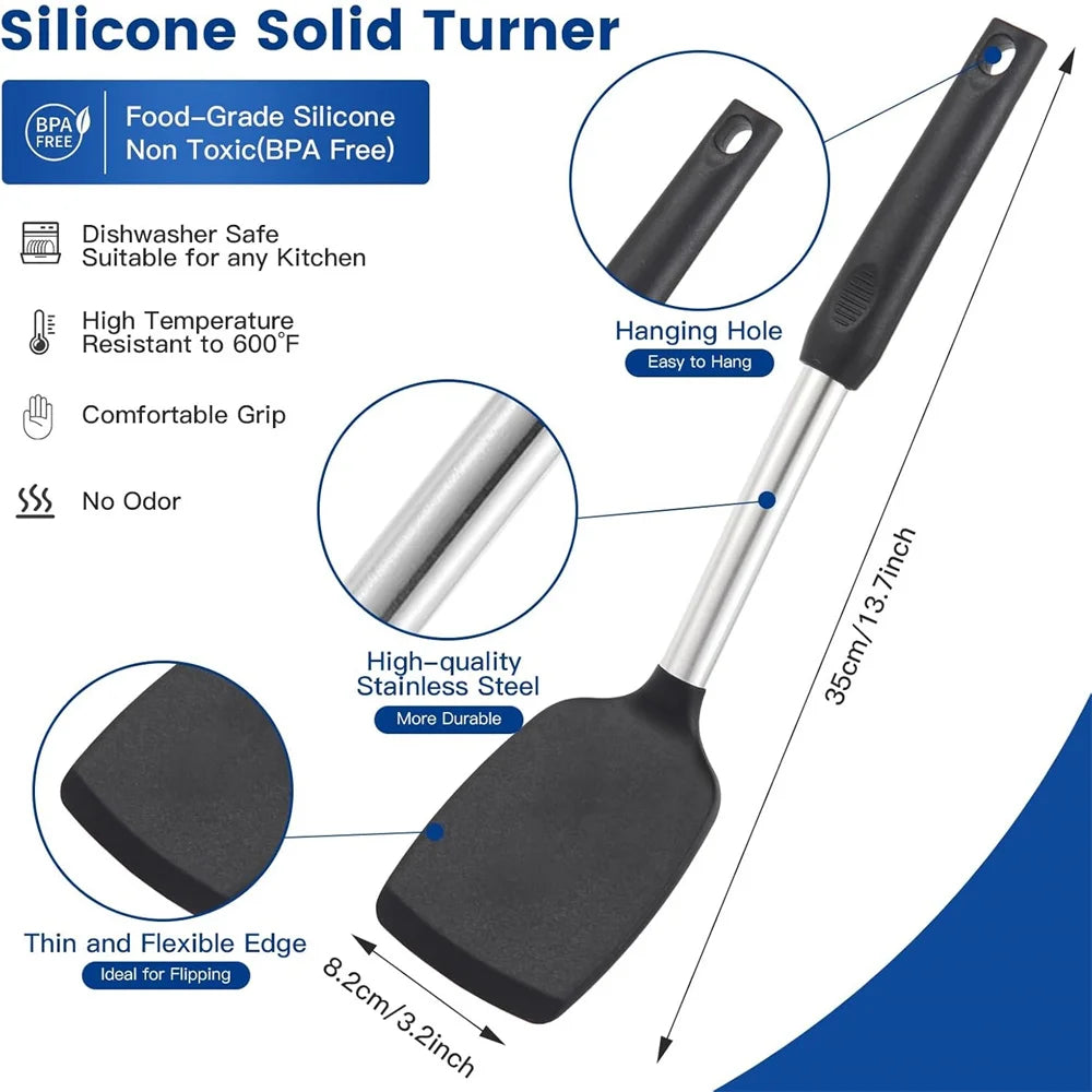 2 Pieces Silicone Spatula Kitchen Cooking Utensils Stainless Steel Tight Spatula Leaky Spatula Non-stick Cookware Kitchen Tools