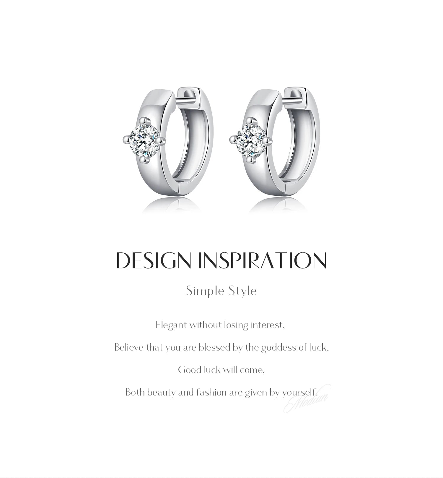 MODIAN Round Moissanite Ear Buckles Lab Diamond 925 Sterling Silver Engagement & Wedding Hoop Earrings for Women Jewelry Gifts