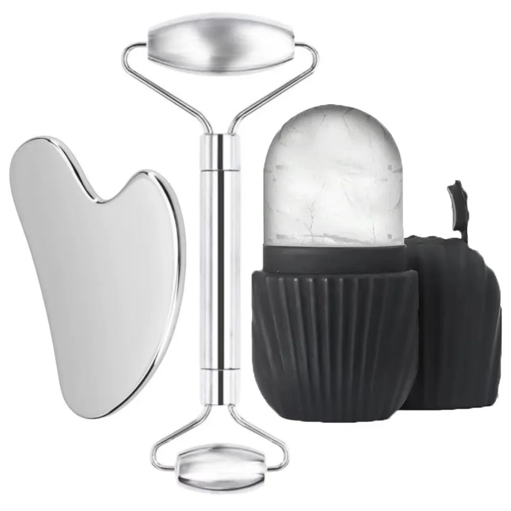 Ice Face Roller & Stainless Steel Gua Sha Tool Set, Facial Massager Ice Roller Skin Care Tool Beauty Set Beauty Skin Care Tools